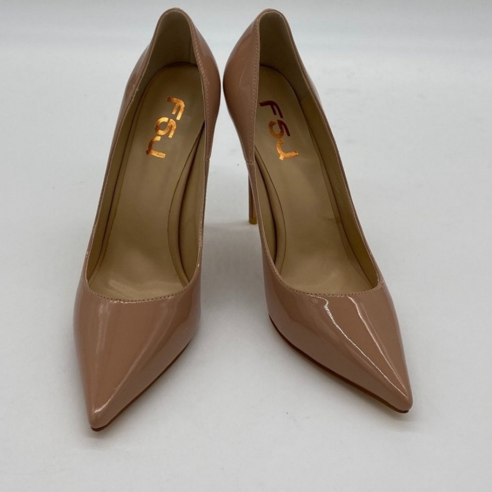 FSJ Nude Stiletto Pointed Toe Pumps
